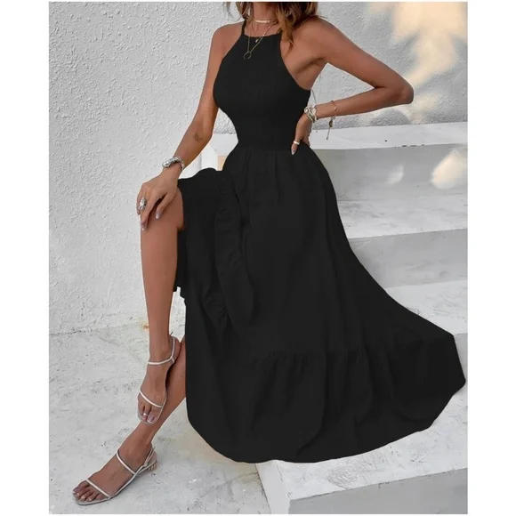 Boho Ruffle Hem Cami Solid Maxi Dress - Picture 3 of 13